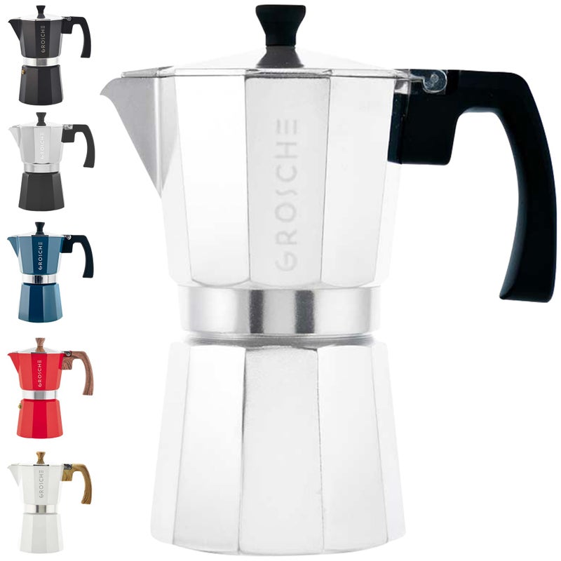 GROSCHE Milano Stovetop Espresso Maker Moka Pot 6 espresso Cup - 9.3 oz, Silver - Cuban Coffee Maker Stove top coffee maker Moka Italian espresso greca coffee maker brewer percolator - Image 1